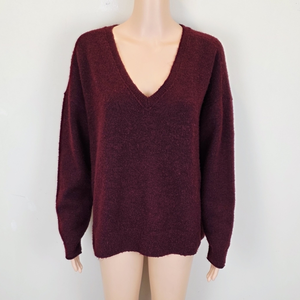 Lucky Brand Burgundy V- Neck Long Sleeve Knit Cardigan Sweater